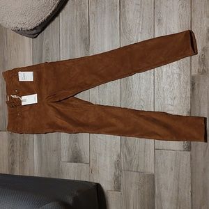 Good American Faux Suede Jeans Size 0/25 Tobacco Brown Pants Microfiber